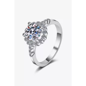 1 Carat Moissanite Rhodium-Plated Halo Ring