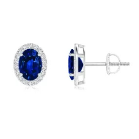 1 CT. Oval Shaped Lab Grown Sapphire Halo Stud Earrings