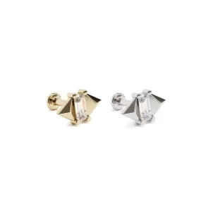 14K Gold Baguette Diamond Pyramid Stud