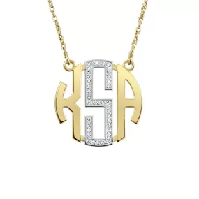 14K Gold Diamond Block Monogram Necklace