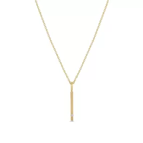 14k Single Diamond Vertical Bar Pendant Necklace