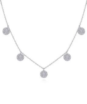 14K White Gold Diamond Choker Necklace with Pavé Diamond Disc Drops