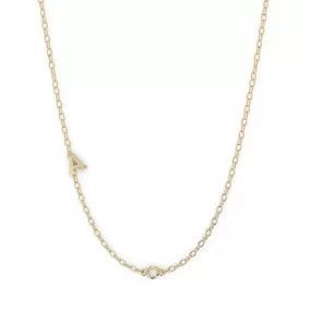 Asymmetrical Diamond Bezel Single-Initial Necklace | 10k Gold