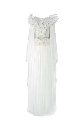 ATHENA CRYSTAL LACE FEATHER DRESS