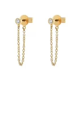 Bezel Diamond Stud Chain Earring