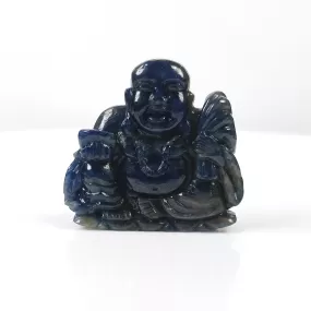 BLUE SAPPHIRE Gemstone Carving : 251.35cts Natural Untreated Sapphire Hand Carved Laughing BUDDHA Sculpture Figurine 46*61mm