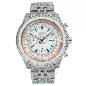 Breitling Bentley Motors A25362 49MM White Dial With Diamond Bezel And Bracelet 8.00 CT