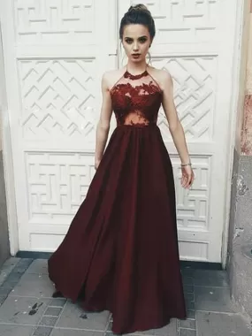 Burgundy Lace Prom Dress Cheap Long Prom Dress #ER007