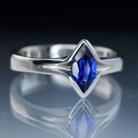 Chatham Marquise Blue Sapphire Semi-Bezel Solitaire Engagement Ring