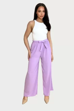 Elastic Waist Tie Wide Leg Trousers