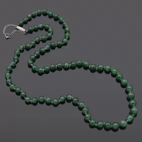 GIA Antique Platinum Translucent Green Omphacite Jade & Diamond Beaded Necklace