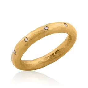 Lika Behar Hammered Band with Diamonds in 24K Yellow Gold