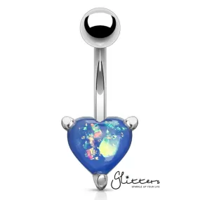 Opal Glitter Prong Heart Set Belly Button Ring - Blue