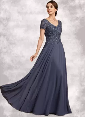 Quinn A-line V-Neck Floor-Length Chiffon Lace Mother of the Bride Dress With Beading Sequins STK126P0014614