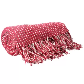 Raspberry Woven Stab Stitch Cotton Throw