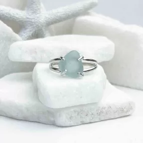 Soft Blue Raindrop Sea Glass Ring in Sterling Silver Size 9 | #1811