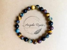 Tiger's Eye, Tiger Iron, Blue Tiger Eye & Onyx Bracelet || Reiki Infused