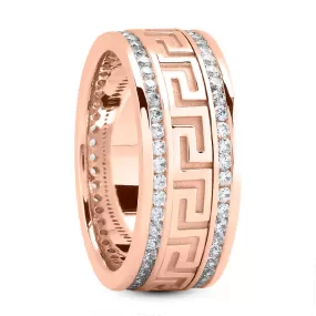 Wyattl Men's Diamond Wedding Ring Round Cut Greek Key in 14K White/Yellow/Rose Gold By Mike Nekta NYC, 9MM